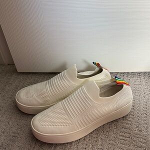 Steve Madden Cream Slip-On Shoes with Rainbow Accent